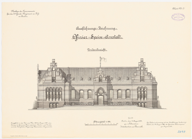 Eine Zeichnung des Hauptsaals des Deutschen Parlaments in Berlin, die eine Flagge auf dem Dach zeigt, mit begleitendem Text auf dem Papier.