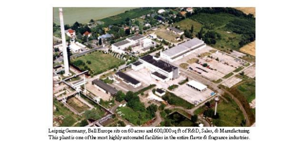 Luftaufnahme einer gro├čen Industrieanlage in Leipzig, Deutschland, mit Geb├Ąuden, B├Ąumen, Stra├čen und Infrastruktur, beschriftet mit 'Bell Europe' unten.