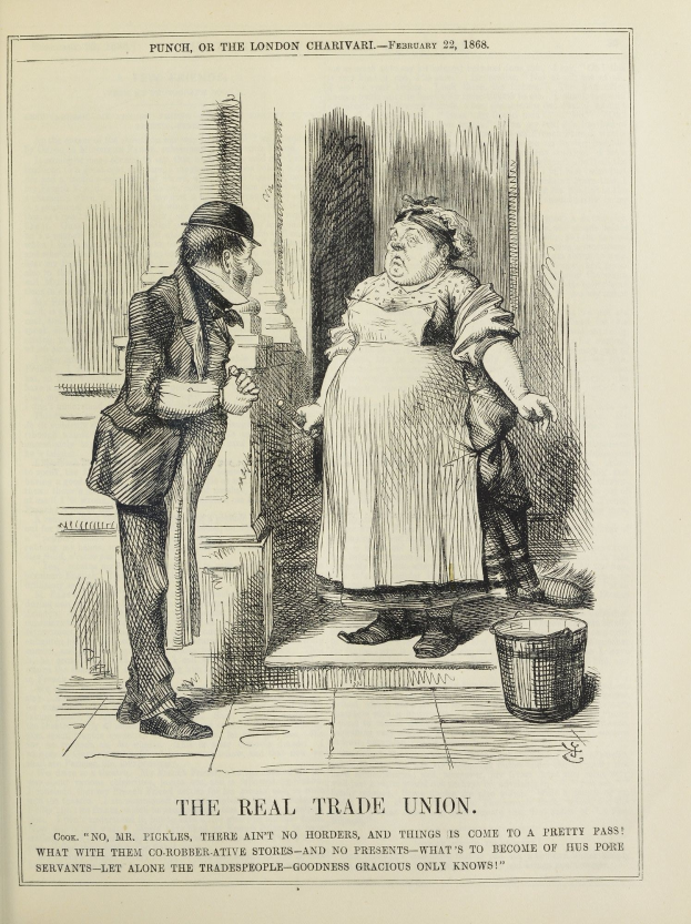 Ein Blatt mit einer Zeichnung eines Mannes und einer Frau neben einem Eimer, darunter steht "Die Echte Gewerkschaft".