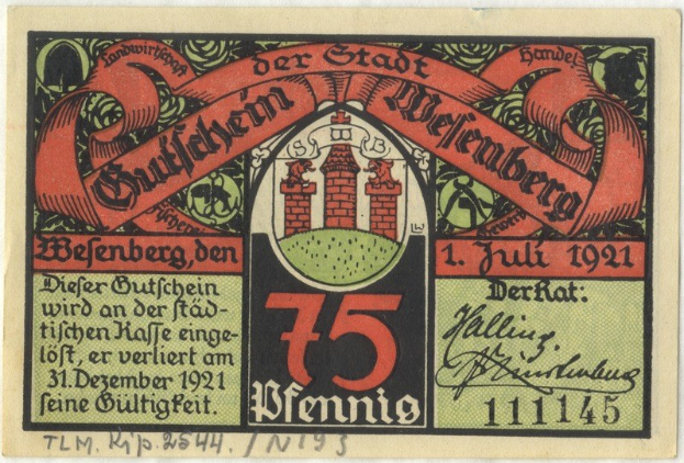 Alte deutsche Banknote mit einem Gebäude, darauf der Text "Bundesliga" und ein Logo auf weißem Hintergrund.
