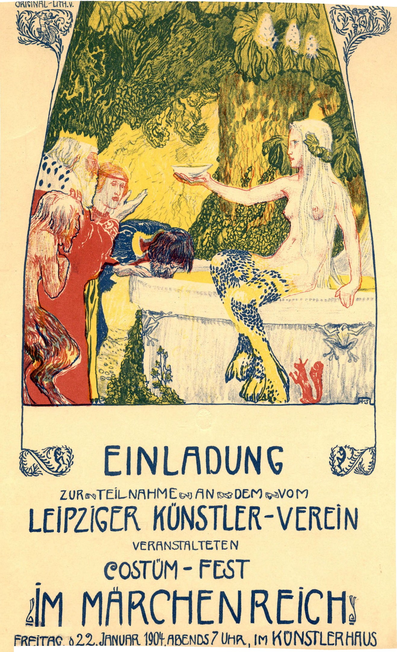 Plakat für ein Münchner Festival mit einem Bild einer Frau mit Menschen und Bäumen und Text.
