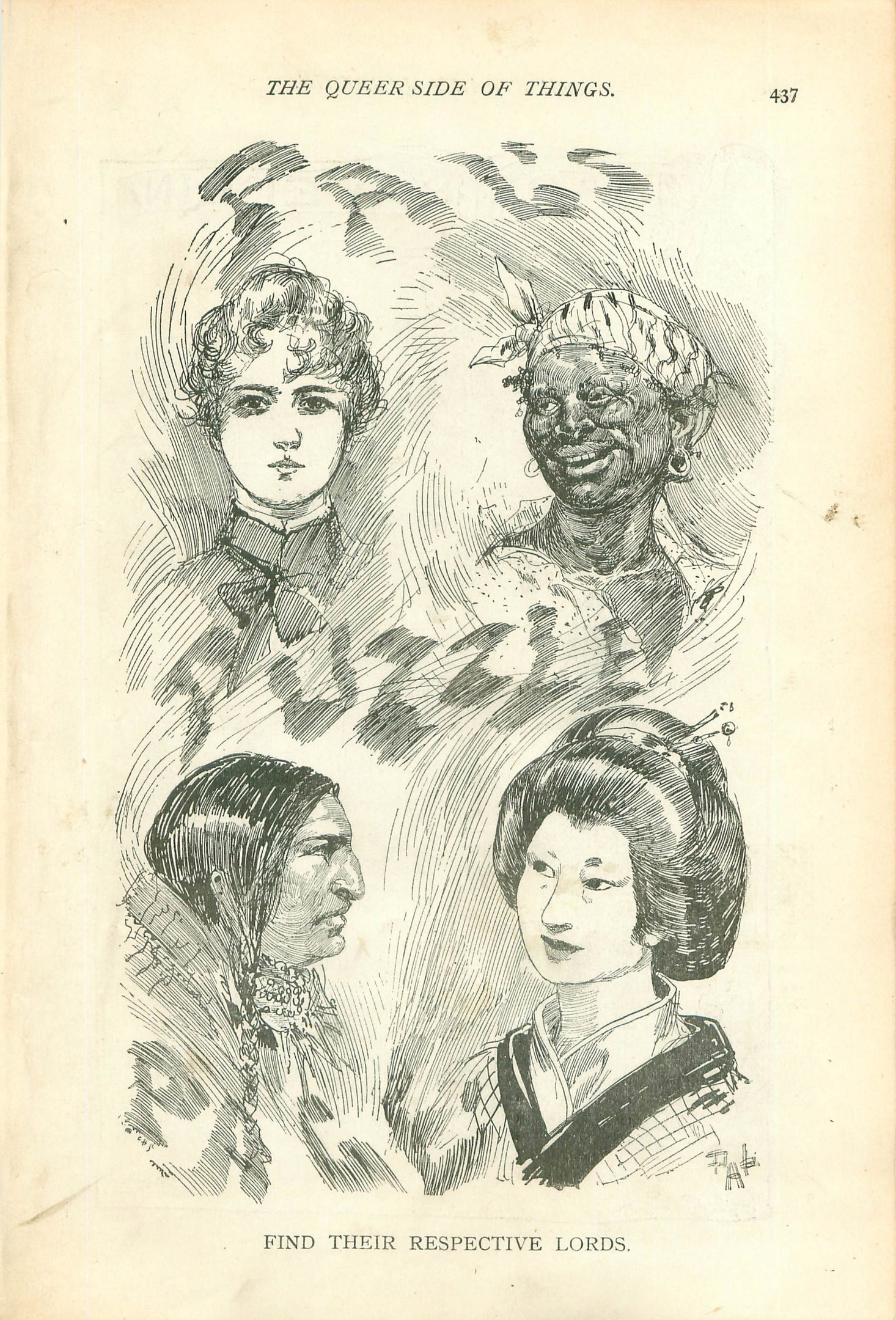 Das Cover eines alten Buches mit dem Titel "Die queere Seite der Dinge" mit vier illustrierten FrauenGesichtern.