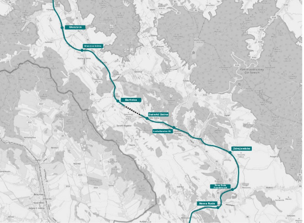 Blaue Linie auf einer Stadtkarte, die eine Radroute mit Start- und Endpunkten anzeigt.