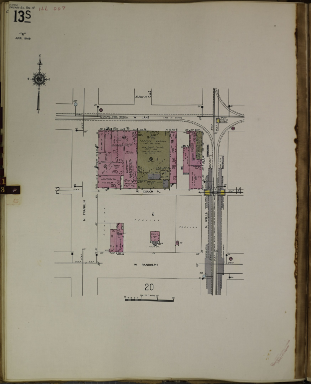 Offenes Buch mit einer detaillierten Stadtkarten-Illustration auf einer Seite und dichtem Text und Pl├Ąnen auf der anderen.
