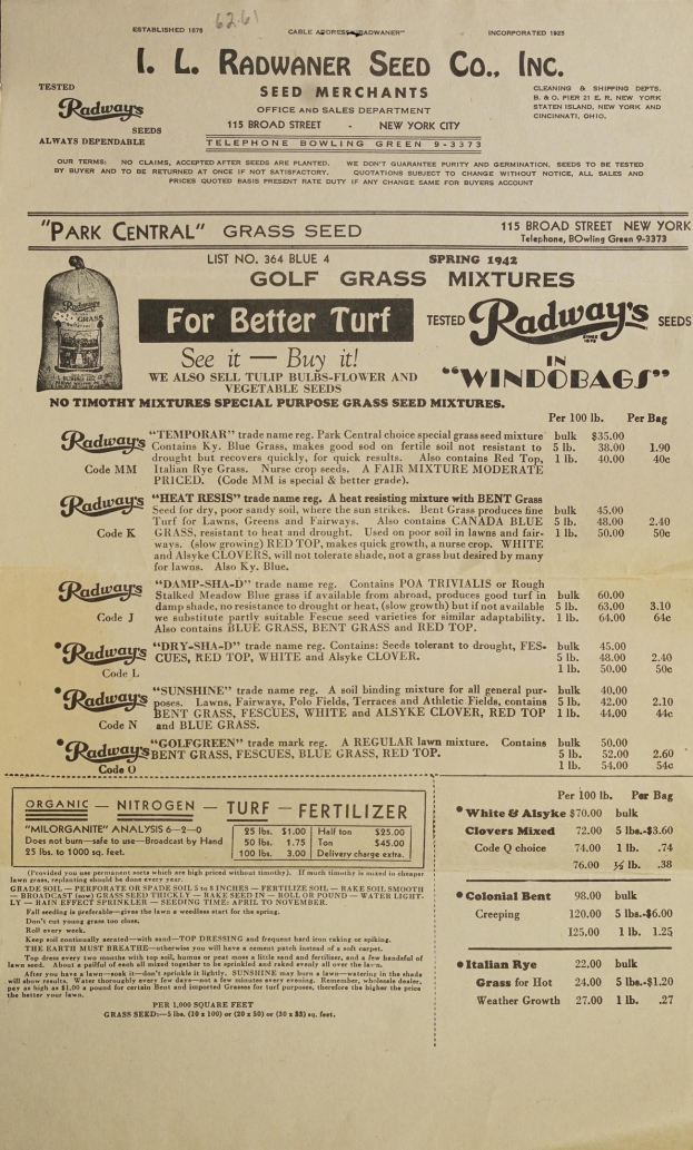 Anzeige für Radway's Seed Co. Inc. auf altem Papier mit Textbeschreibung der Dienstleistungen