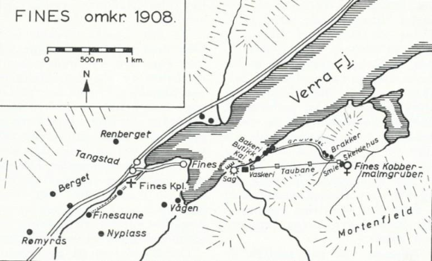 Schwarze und Weiße Karte von Fines mit Text und Zahlen, die den Standort der Stadt markieren.