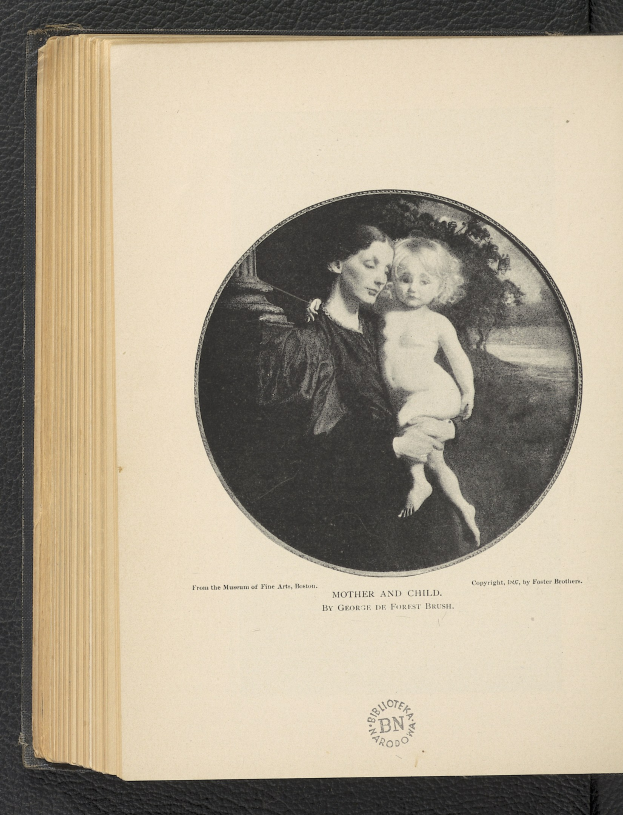 Ein aufgeschlagenes Buch mit einem Bild einer Frau, die ein Baby hält, beide mit warmherzigen und liebevollen Gesichtern, und der Text 'Mutter und Kind' auf der Seite.