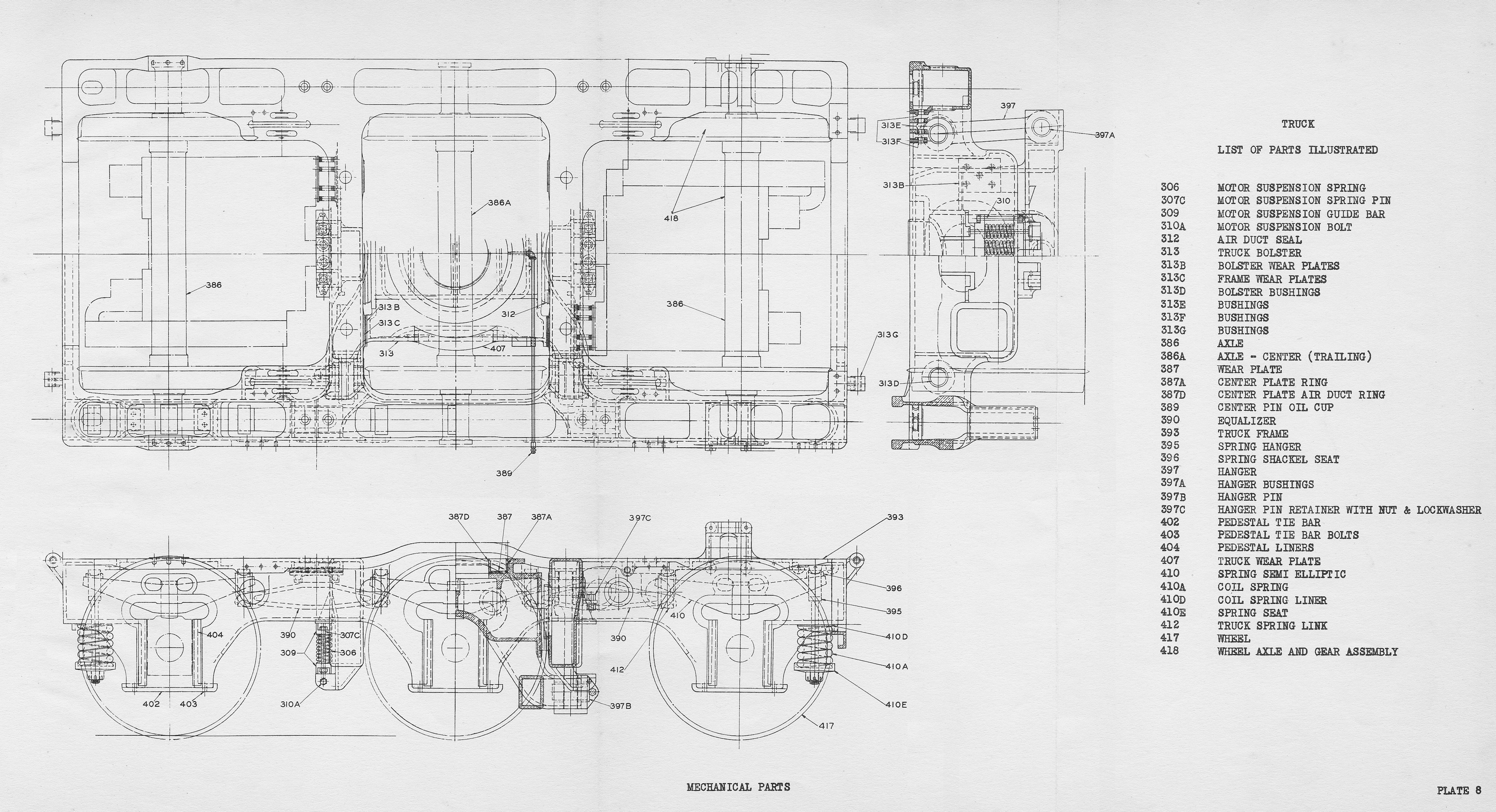 Detailierte Linienzeichnung eines Automotor auf Papier mit erklärendem Text, der Komponenten wie Kolben und Ventile zeigt.